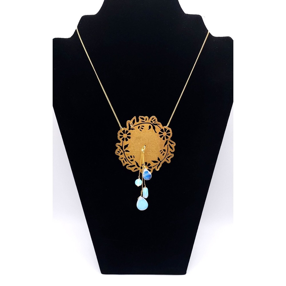 Pilgrim Gold Floral Pendant Necklace Faux Moonstone Boho